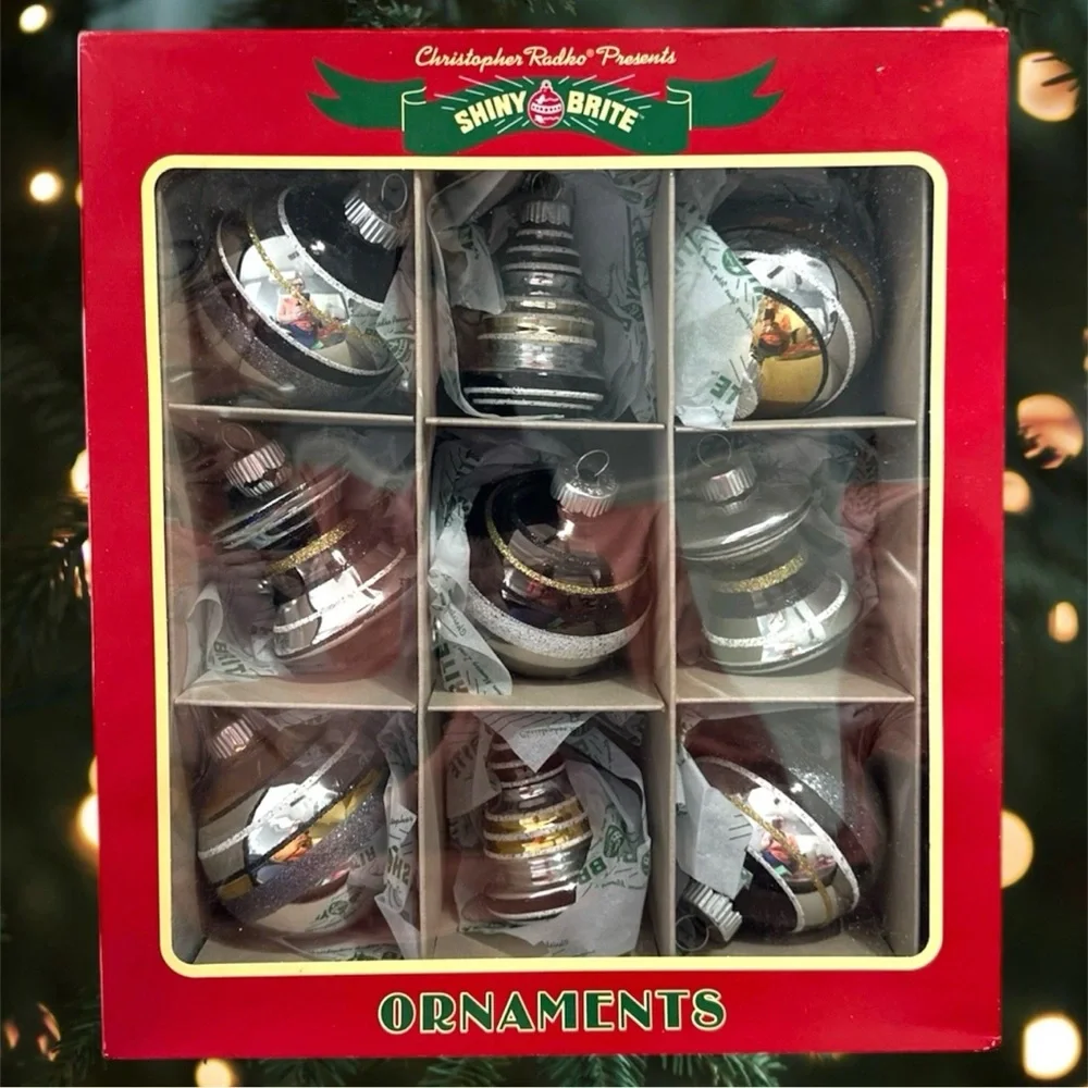NEW RADKO SHINY BRITE Silver and Gold Glass Christmas Ornaments - 9